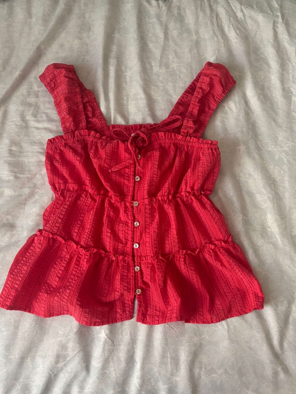 Red Ruffled Button-Front babydoll Top